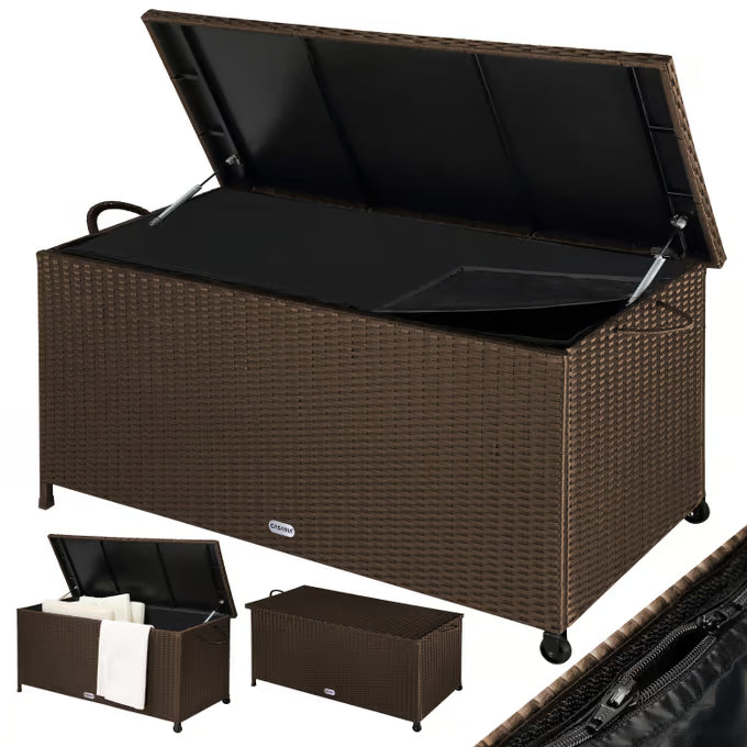 Coffre de jardin marron 117x53x60cm en polyrotin