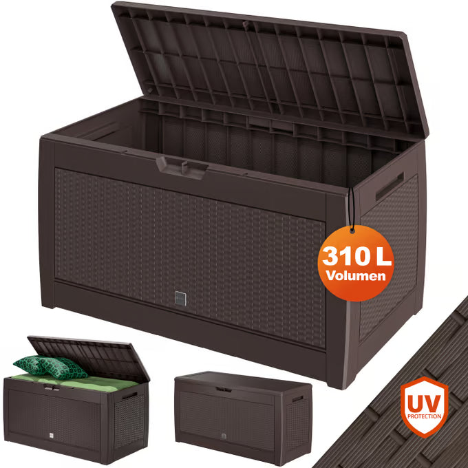 Coffre de jardin marron 310L avec roues rangement