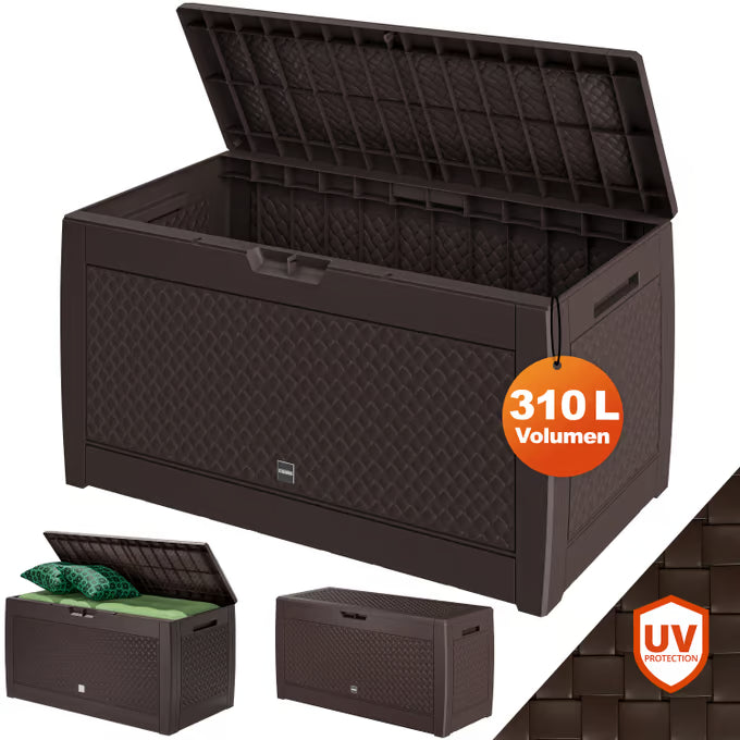 Coffre de jardin rangement marron 119cm x 48cm x 60cm