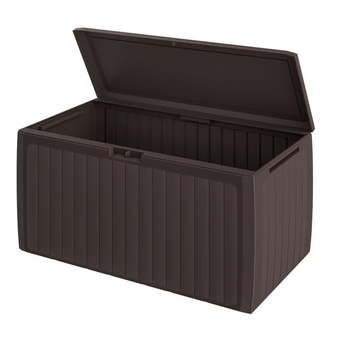 Coffre de jardin brun 290L rangement pour coussins