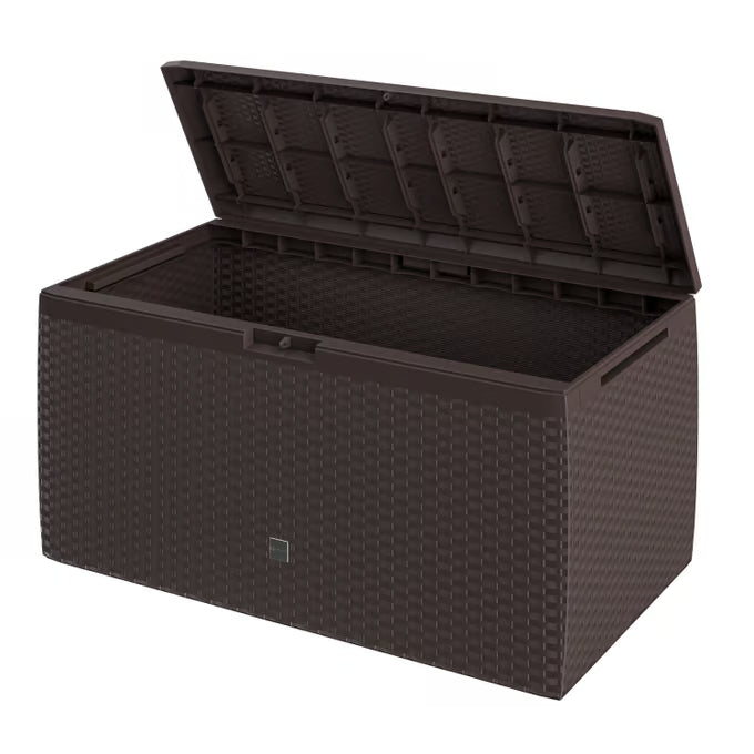 Coffre de jardin brun 290L aspect polyrotin rangement