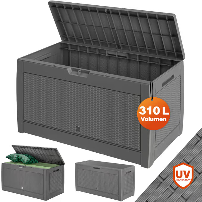 Coffre de jardin gris 119x48x60cm malle de rangement
