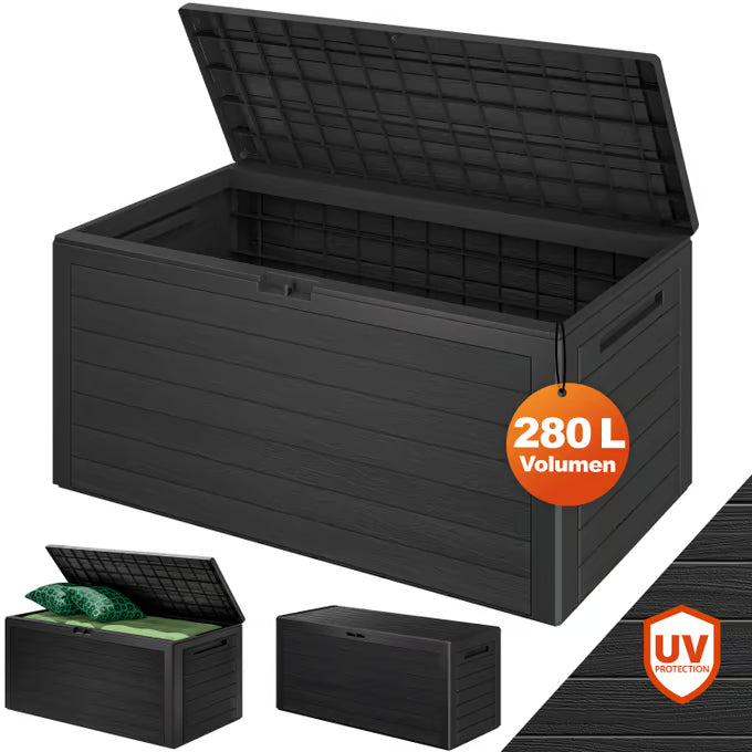Coffre de jardin 116x43x55cm effet bois rangement