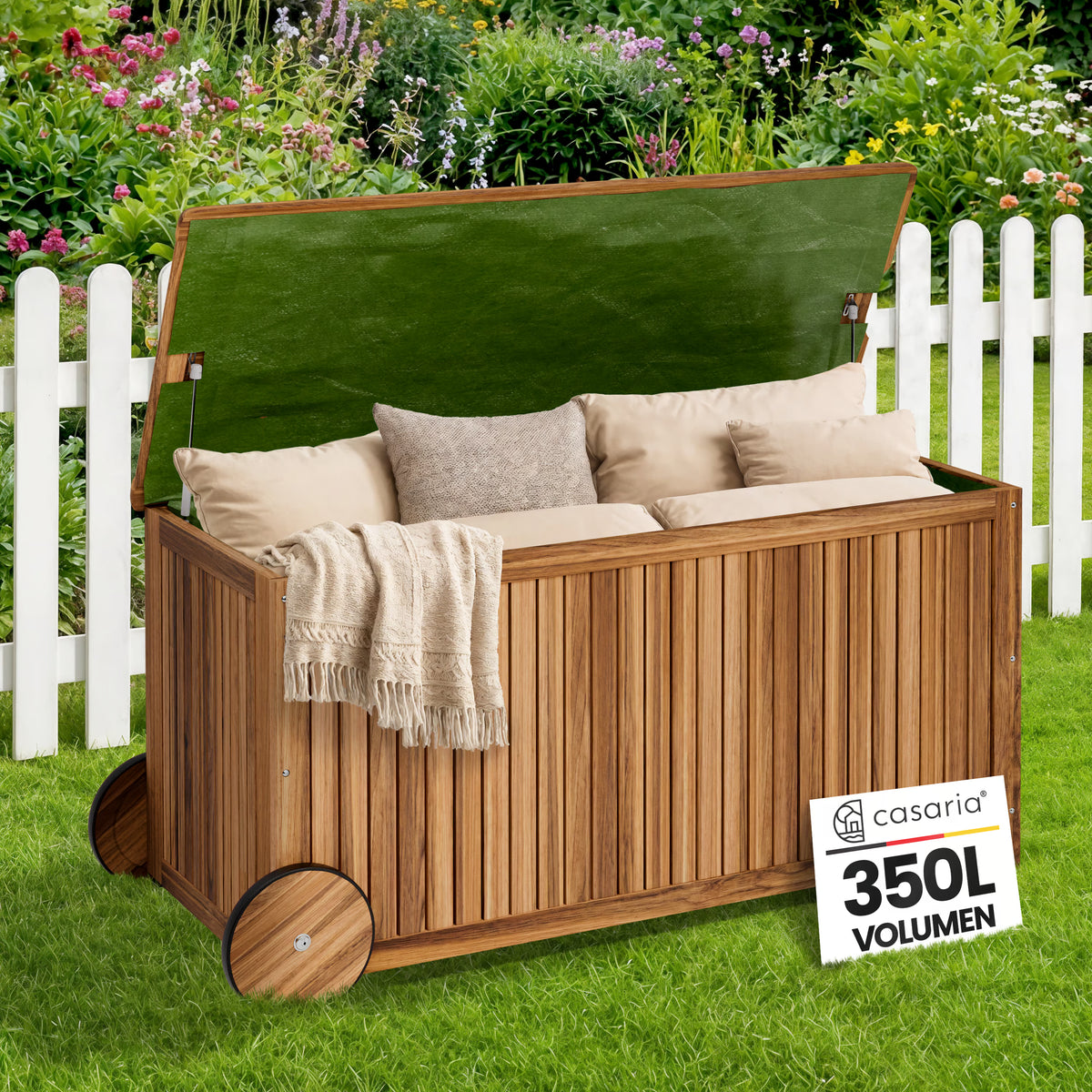 Coffre de jardin avec roues et poignée bâche intérieure