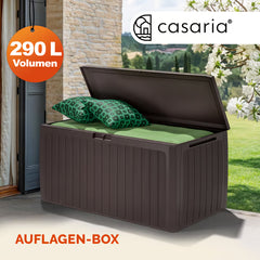 Coffre de jardin brun 290L rangement pour coussins