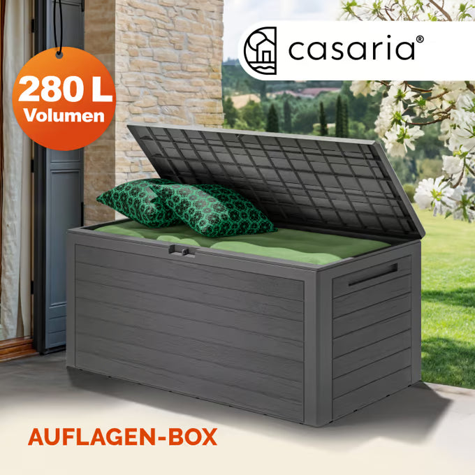 Coffre de jardin gris 116x43x55cm effet bois rangement