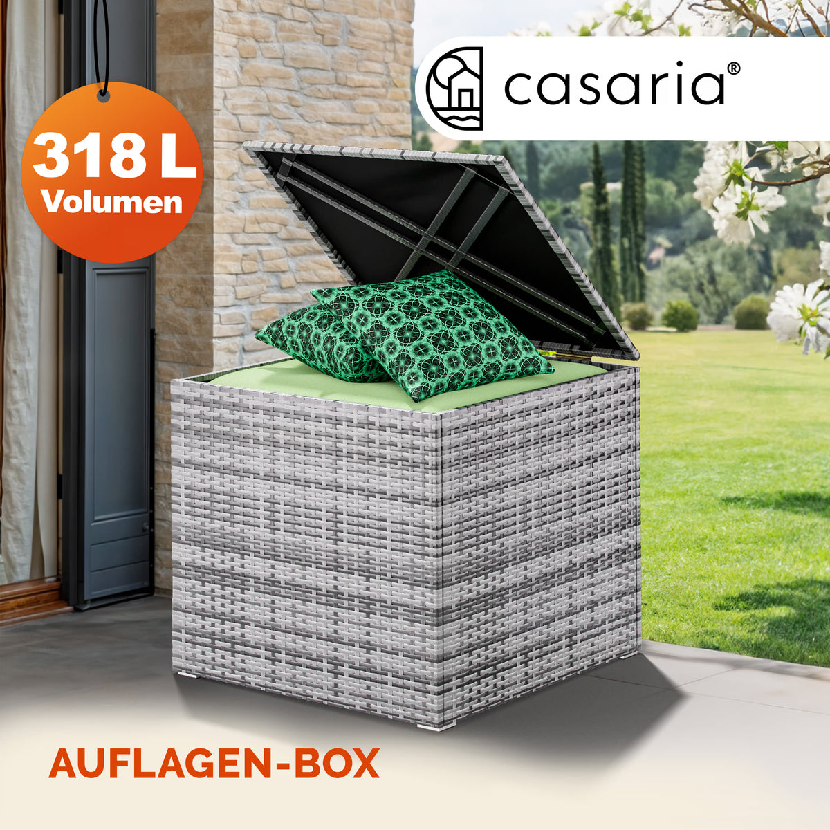 Coffre de jardin gris 75x75x70cm rangement