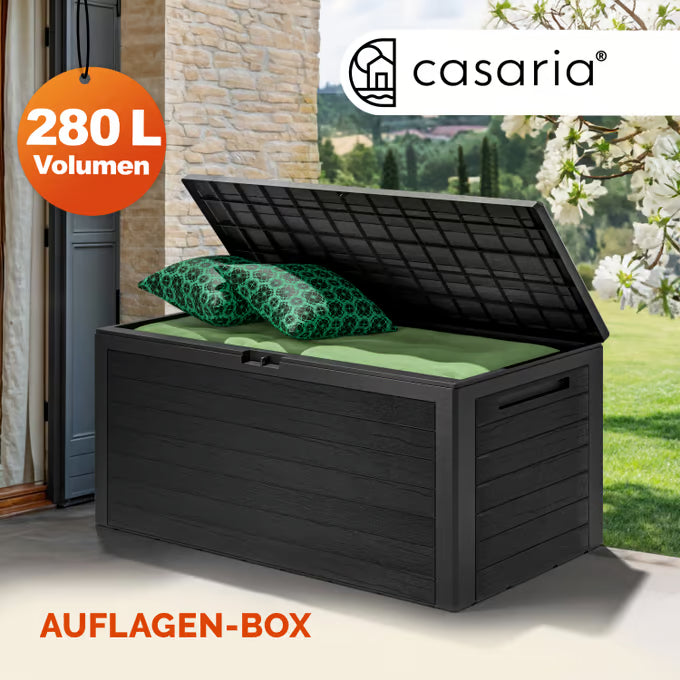 Coffre de jardin 116x43x55cm effet bois rangement