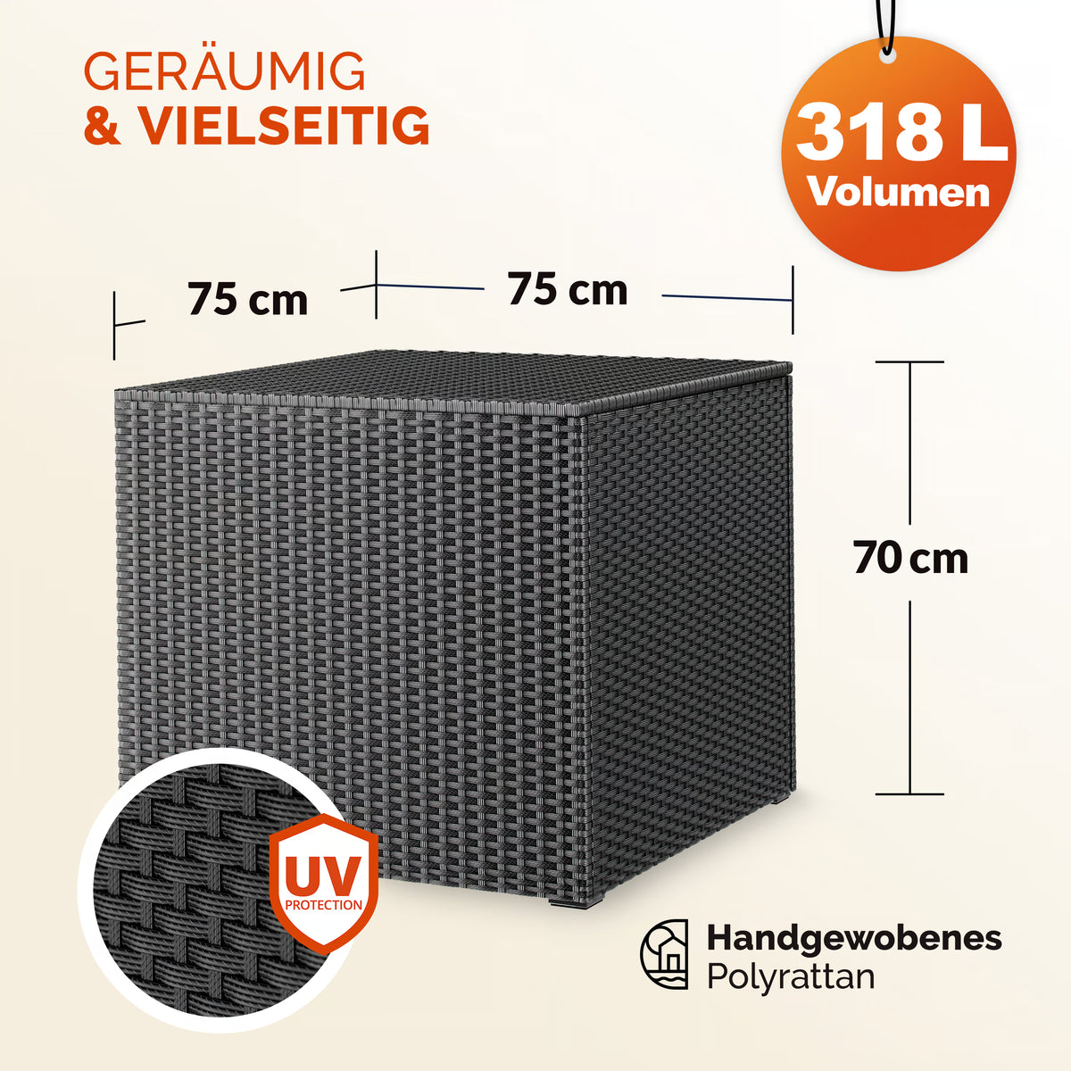 Coffre de jardin noir 75x75x70cm rangement