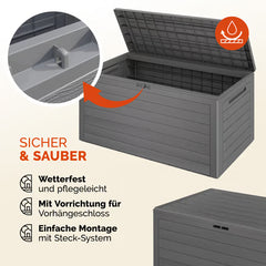 Coffre de jardin gris 116x43x55cm effet bois rangement