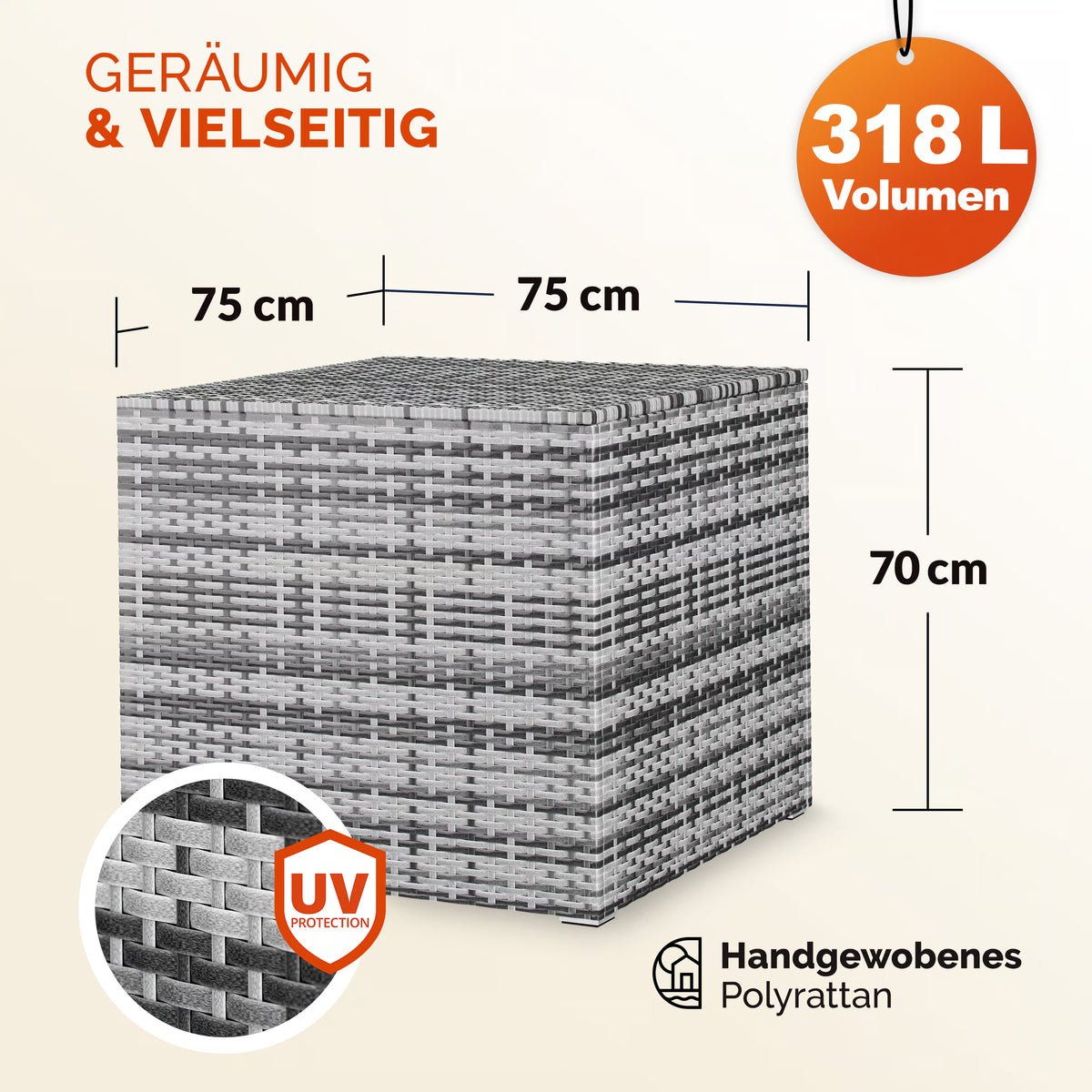 Coffre de jardin gris 75x75x70cm rangement