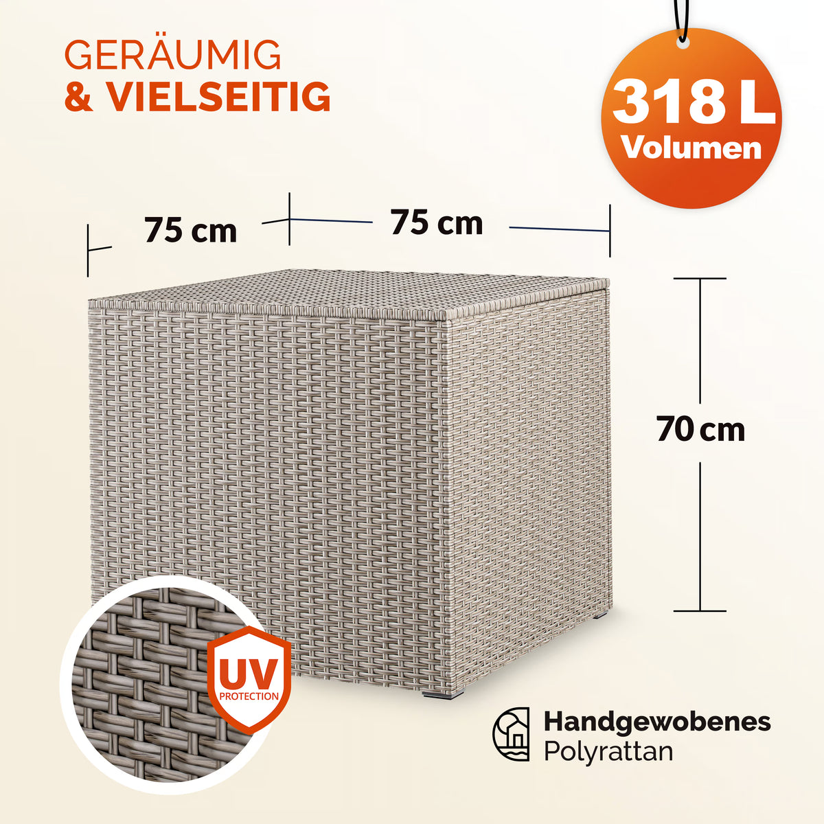 Coffre de jardin crème 75x75x70cm rangement