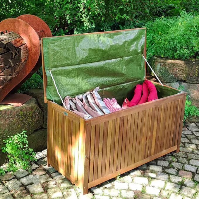 Coffre de jardin 205L en bois d'acacia avec bâche