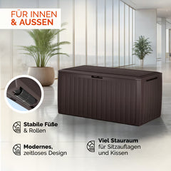 Coffre de jardin brun 290L rangement pour coussins