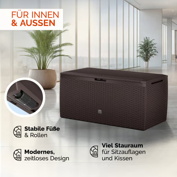 Coffre de jardin brun 290L aspect polyrotin rangement