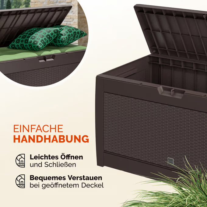 Coffre de jardin marron 310L avec roues rangement