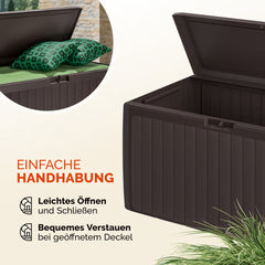 Coffre de jardin brun 290L rangement pour coussins
