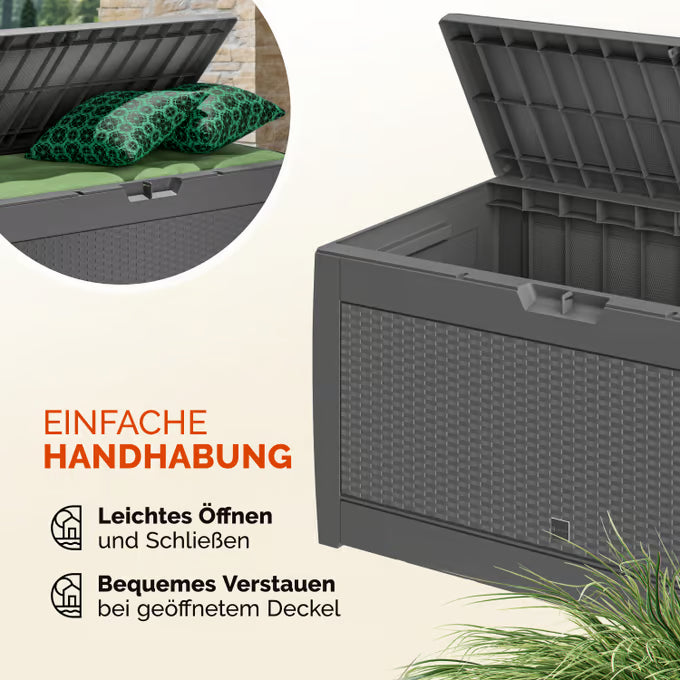 Coffre de jardin gris 119x48x60cm malle de rangement