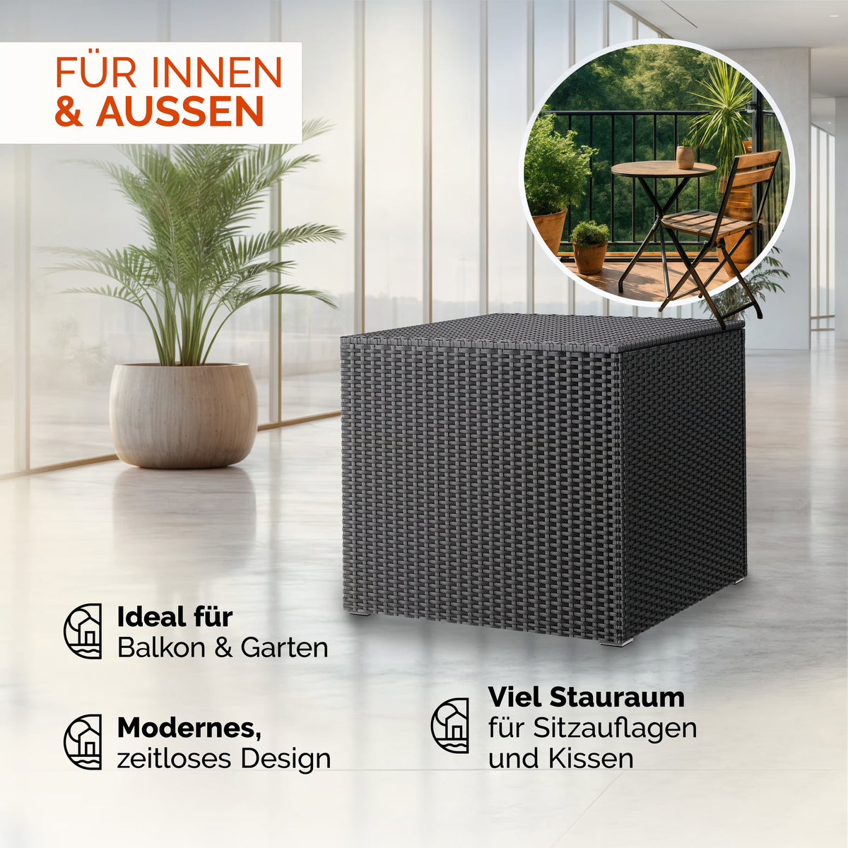 Coffre de jardin noir 75x75x70cm rangement