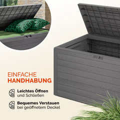 Coffre de jardin gris 116x43x55cm effet bois rangement