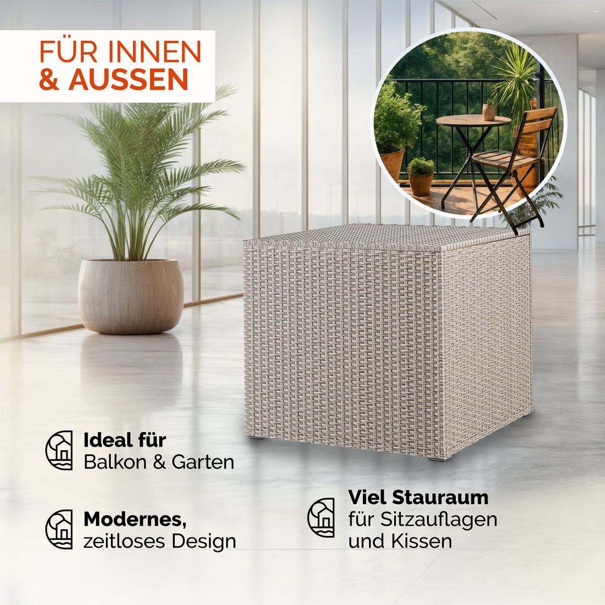 Coffre de jardin crème 75x75x70cm rangement