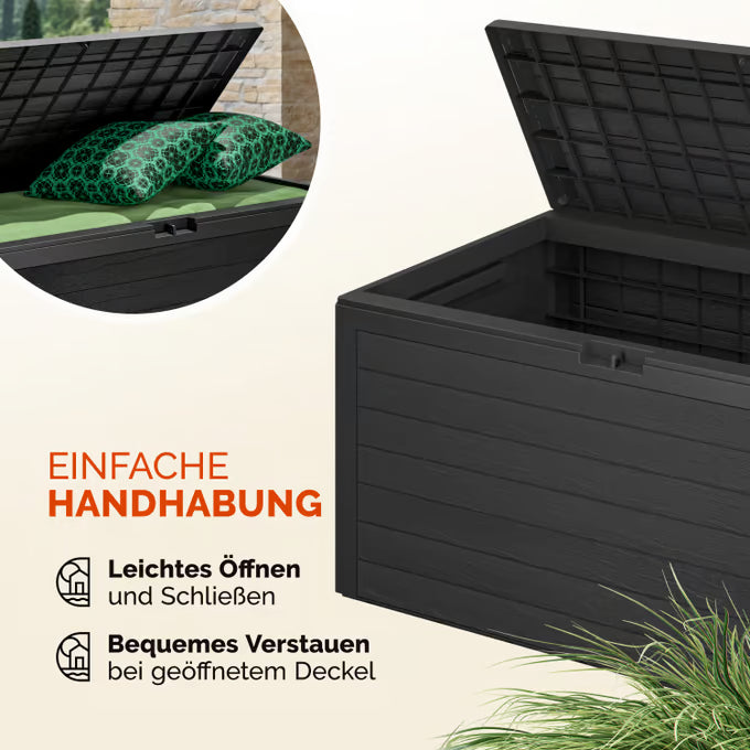 Coffre de jardin 116x43x55cm effet bois rangement