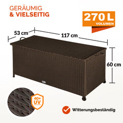 Coffre de jardin marron 117x53x60cm en polyrotin