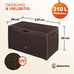 Coffre de jardin rangement marron 119cm x 48cm x 60cm