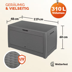 Coffre de jardin gris 119x48x60cm malle de rangement