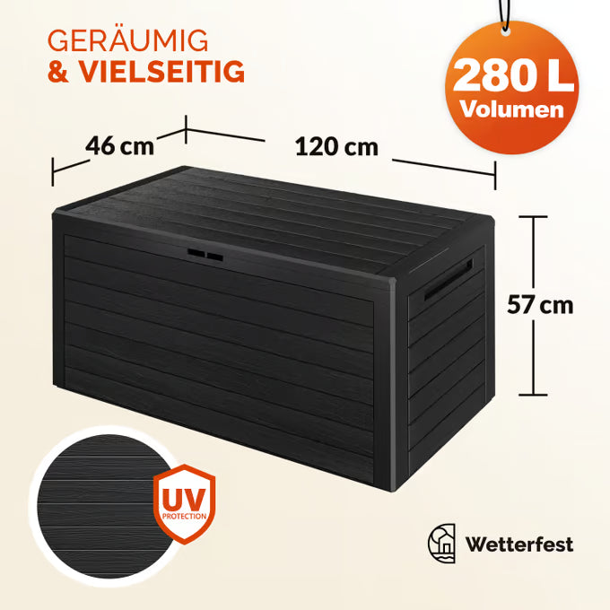 Coffre de jardin 116x43x55cm effet bois rangement