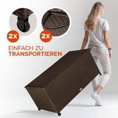 Coffre de jardin marron 117x53x60cm en polyrotin