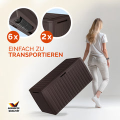 Coffre de jardin brun 290L rangement pour coussins