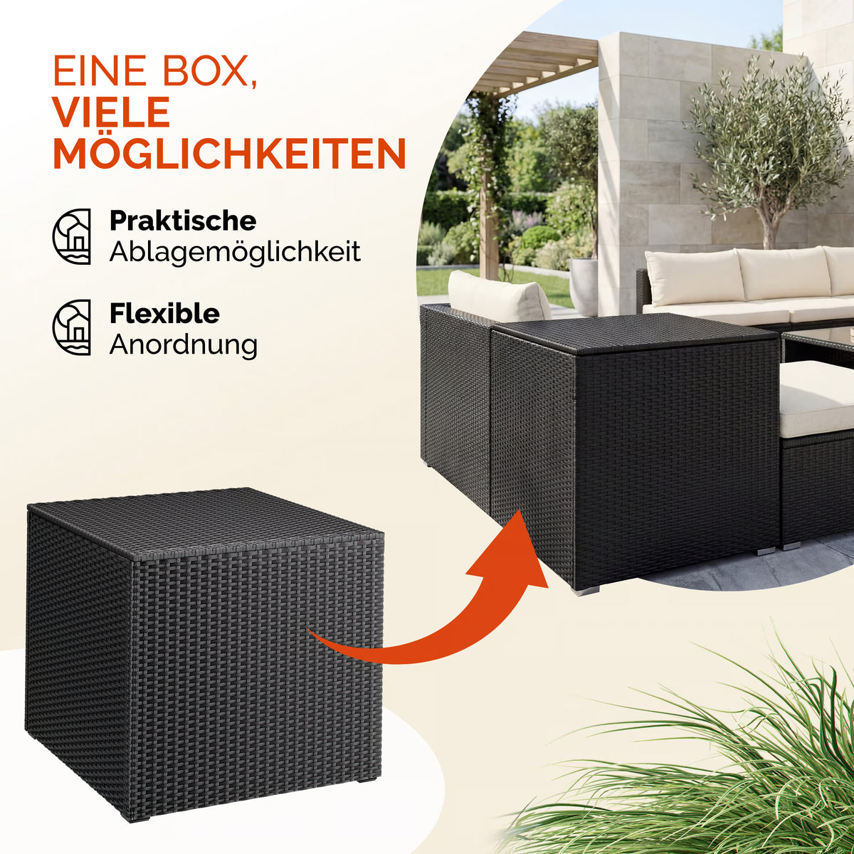 Coffre de jardin noir 75x75x70cm rangement