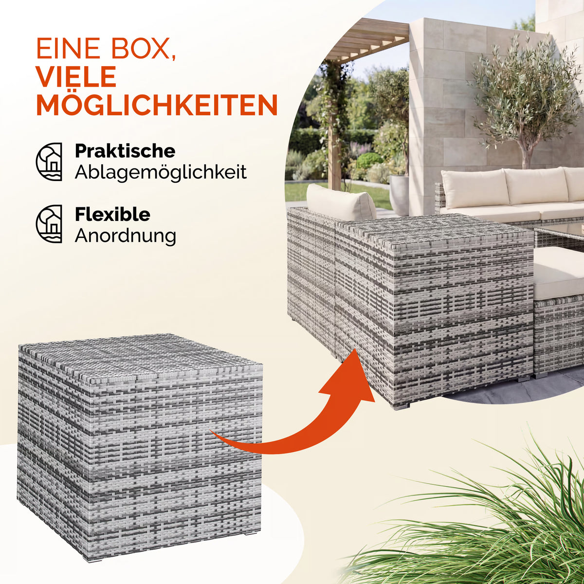 Coffre de jardin gris 75x75x70cm rangement