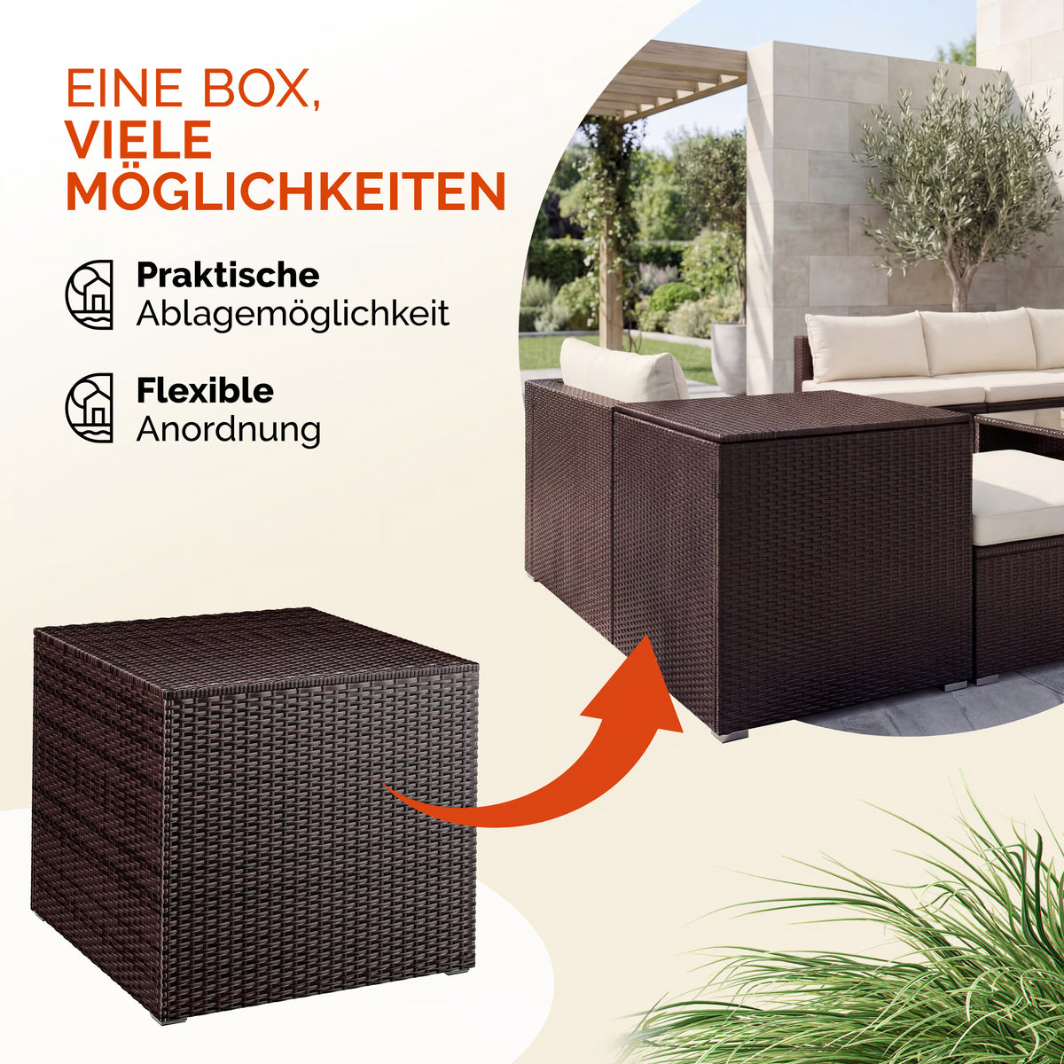 Coffre de jardin brun 75x75x70cm rangement