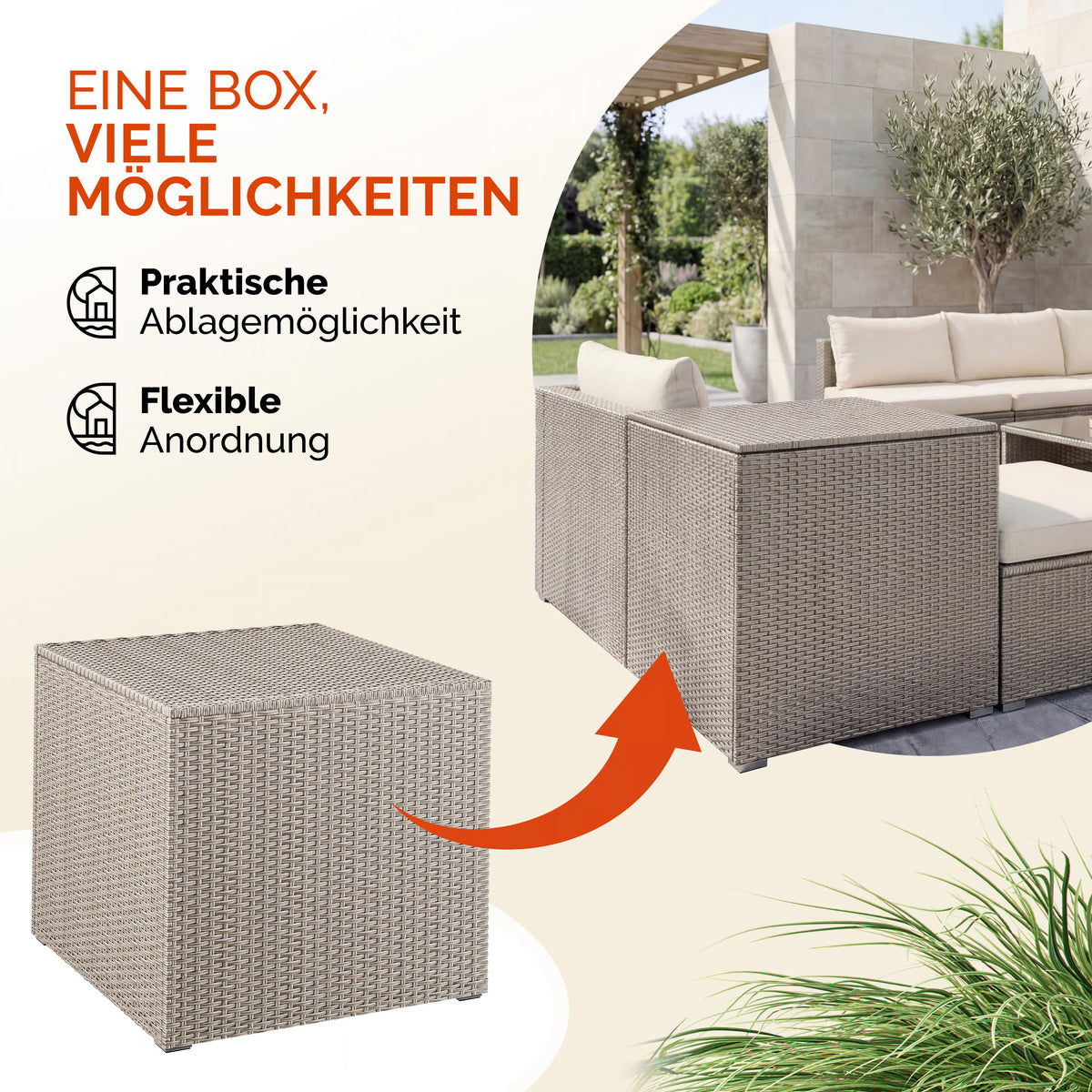 Coffre de jardin crème 75x75x70cm rangement