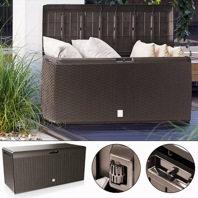Coffre de jardin brun 290L aspect polyrotin rangement