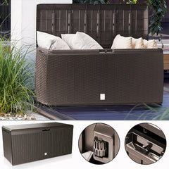Coffre de jardin brun 290L aspect polyrotin rangement