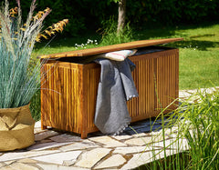 Coffre de jardin 205L en bois d'acacia avec bâche
